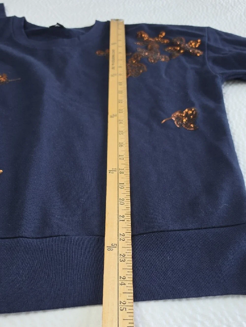 J.CREW | Navy Blue Metallic Copper Sequin Floral Boxy Cotton Sweatshirt | L